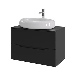 Изображение товара Тумба с раковиной Orange Line Li-80TubMDF+B08-640W, 80 см, подвесная, цвет черный матовый Soft Touch