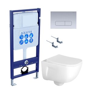 Изображение товара Инсталляция Aquatek Standart SET AQUATEK ДИВА-014 4в1, с безободковым унитазом Дива, крышка микролифт, крепеж в комплекте, клавиша хром матовый