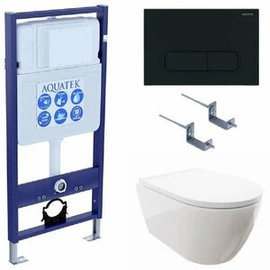 Изображение товара Инсталляция Aquatek Standart SET AQUATEK ДИВА-017 4в1, с безободковым унитазом Дива, крышка микролифт, крепеж в комплекте, клавиша черный матовый