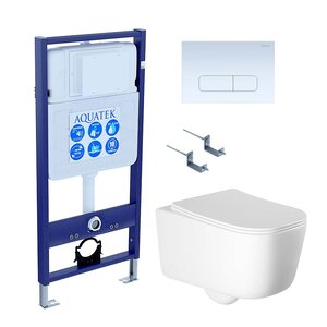 Изображение товара Инсталляция Aquatek Standard SET AQUATEK ЛУГАНО-013 4в1, с безободковым унитазом Лугано, крышка микролифт, крепеж в комплекте, клавиша белая