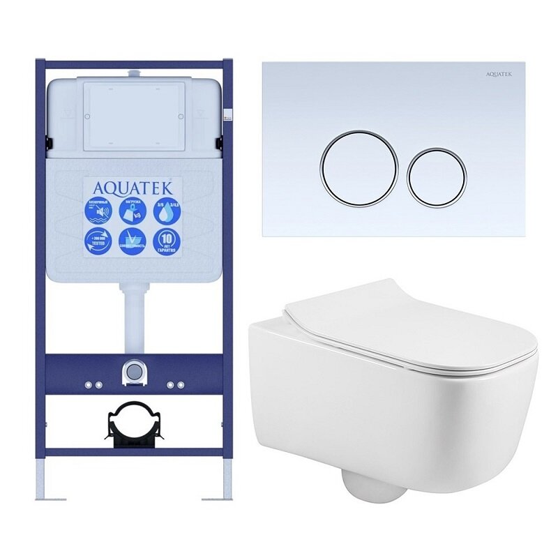 Изображение товара Инсталляция Aquatek Standard SET ЛУГАНО-015 4в1 для подвесного унитаза безободковый