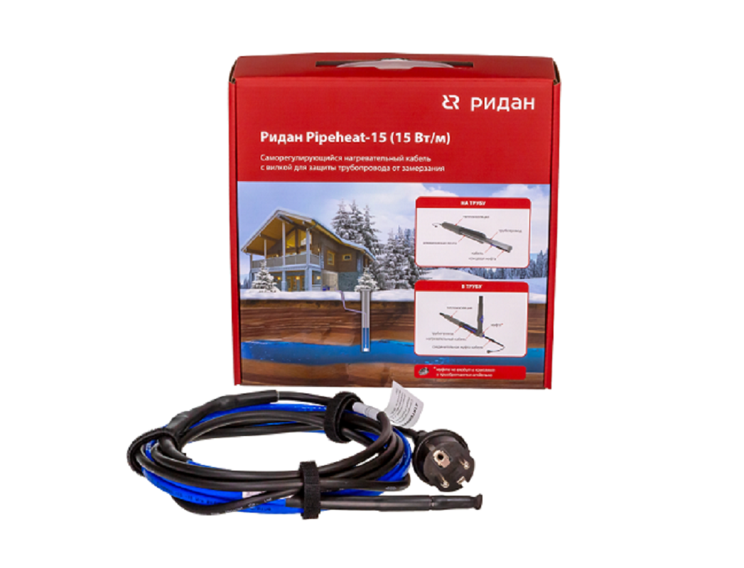 Изображение товара Греющий кабель Ридан Pipeheat-15 для обогрева труб 8 м