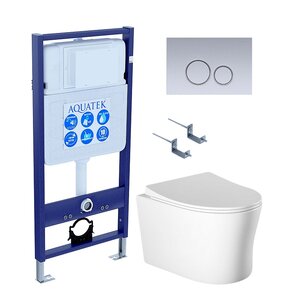 Изображение товара Инсталляция Aquatek Standart SET AQUATEK НИКА-019 4в1, с безободковым унитазом Ника, крышка микролифт, крепеж в комплекте, клавиша хром матовый