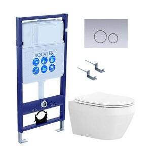 Изображение товара Инсталляция Aquatek Standart SET AQUATEK ЛЕЯ cm-019 4в1, с безободковым унитазом Лея, крышка микролифт, крепеж в комплекте, клавиша хром матовый
