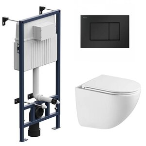 Изображение товара Инсталляция Am.Pm ProC I012707 с подвесным безободковым унитазом Vincea Bien VT1-51T, крышка микролифт, клавиша I070238 ProC S, черная матовая, комплект