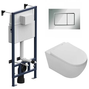 Изображение товара Инсталляция Am.Pm ProC I012707 с подвесным безободковым унитазом Vincea Globo VT1-14T, крышка микролифт, клавиша I070251 ProC S, хром глянцевый, комплект