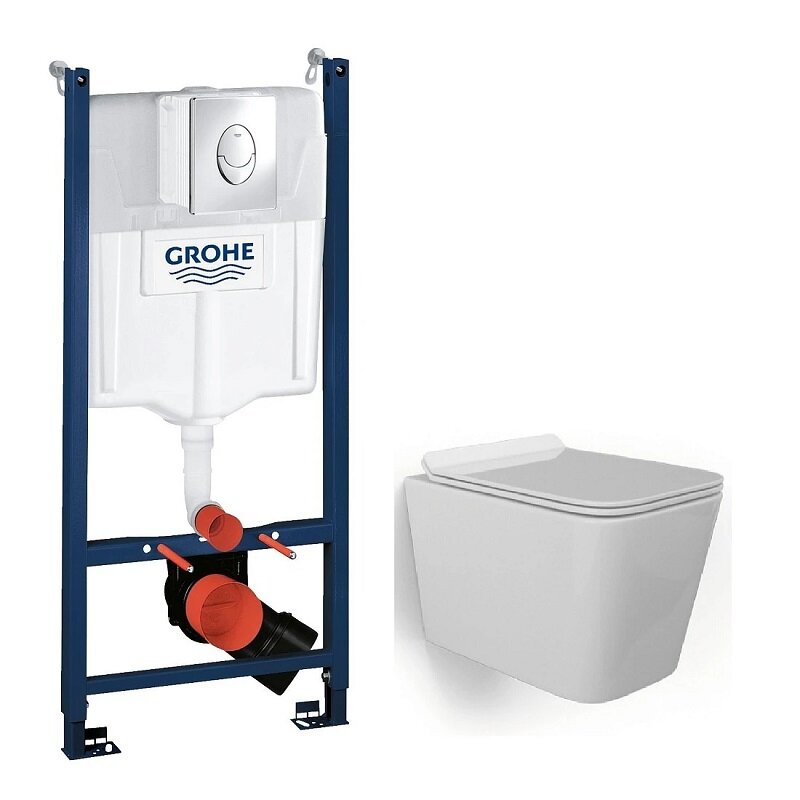 Изображение товара Инсталляция Grohe Rapid SL 38745001 с подвесным унитазом BeWash Kraft BKWHR005510 и сиденьем микрол