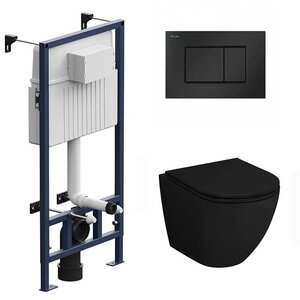 Изображение товара Инсталляция Am.Pm ProC I012707 с подвесным безободковым унитазом Grossman GR-4455BMS, крышка микролифт, клавиша I070238 ProC S, черный матовый, комплект