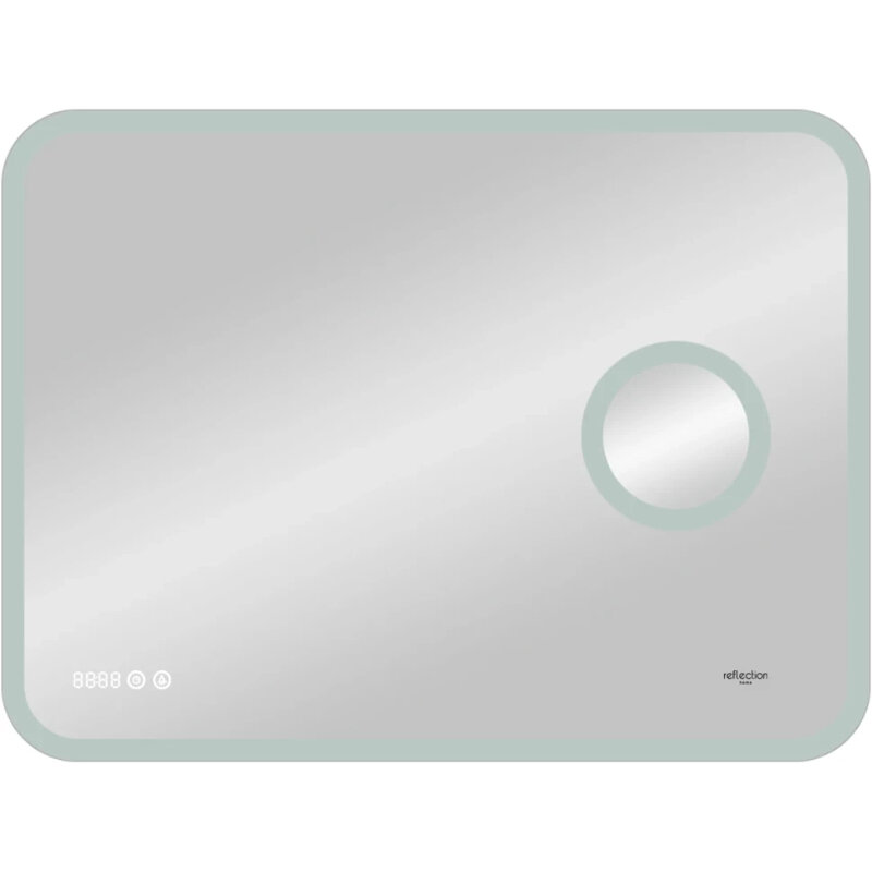 Изображение товара Зеркало Reflexion Point RF4513PT, 80 x 70 см, с LED-подсветкой, сенсорный выключатель, часы, цвет белый Изображение товара Зеркало Reflexion Point RF4513PT, 80 x 70 см, с LED-подсветкой, сенсорный выключатель, часы, цвет белый