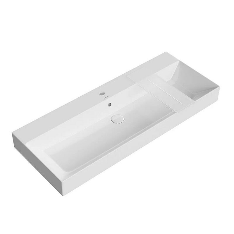 Изображение товара Раковина Kerama Marazzi Grande/Гранде GR.wb.120, 120 см, фарфор, в комплекте передвижная полочка из матового оргстекла, белая