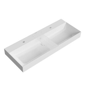 Изображение товара Раковина Kerama Marazzi Grande 120 см фарфор белая с переливом и двумя отверстиями под смеситель