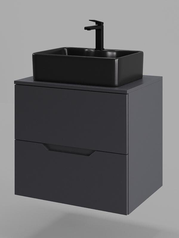 Изображение товара Тумба с раковиной Orange Line Li-60TugMDF+B01-475MB, 60 см, подвесная, цвет графит матовый Soft Touch