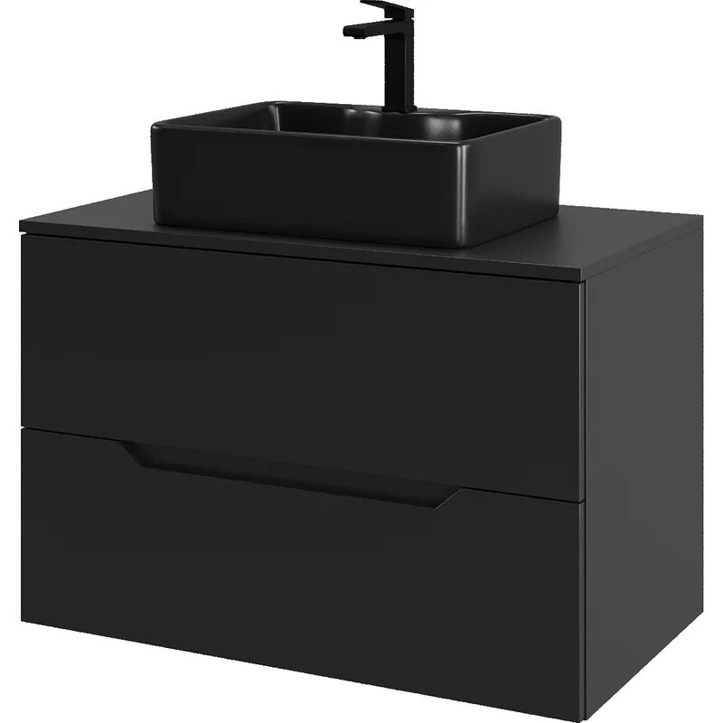 Изображение товара Подвесная тумба с раковиной Orange Line 80 см, черный матовый МДФ с Soft Touch