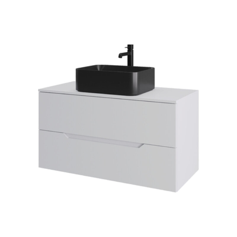 Изображение товара Подвесная тумба с раковиной из МДФ 100 см, белый матовый Soft Touch