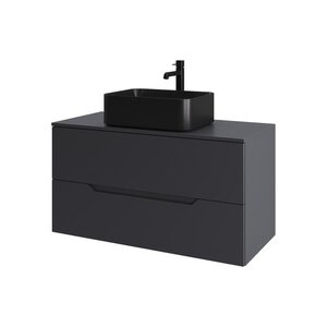 Изображение товара Тумба с раковиной Orange Line Li-100TugMDF+B02-460MB, 100 см, подвесная, цвет графит матовый Soft Touch