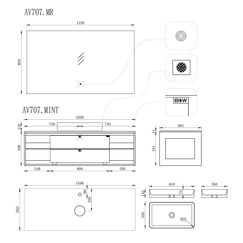 Тумба с раковиной Black&White Gravity AV707.1500 WHITE 150 см, цвет ...
