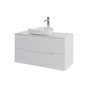 Изображение товара Тумба с раковиной Orange Line Li-100TuwMDF+B07-500W, 100 см, подвесная, цвет белый матовый Soft Touch