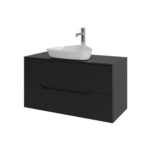 Изображение товара Тумба с раковиной Orange Line Li-100TubMDF+B07-500W, 100 см, подвесная, цвет черный матовый Soft Touch