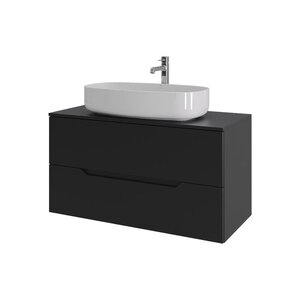 Изображение товара Тумба с раковиной Orange Line Li-100TubMDF+B07-675W, 100 см, подвесная, цвет черный матовый Soft Touch