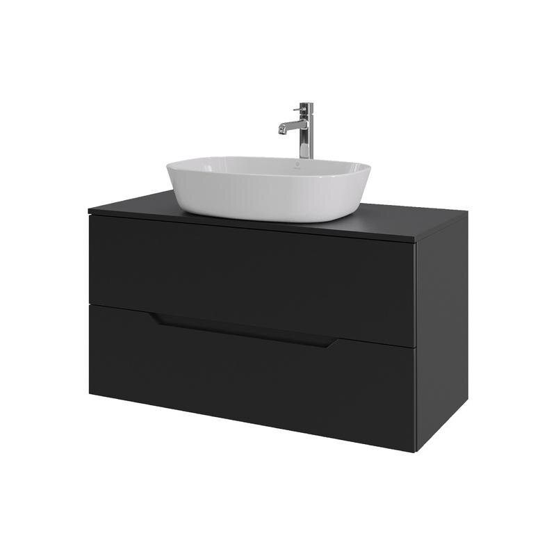 Изображение товара Тумба с раковиной Orange Line Li-100TubMDF+B08-500W 1000 мм черный матовый Soft Touch