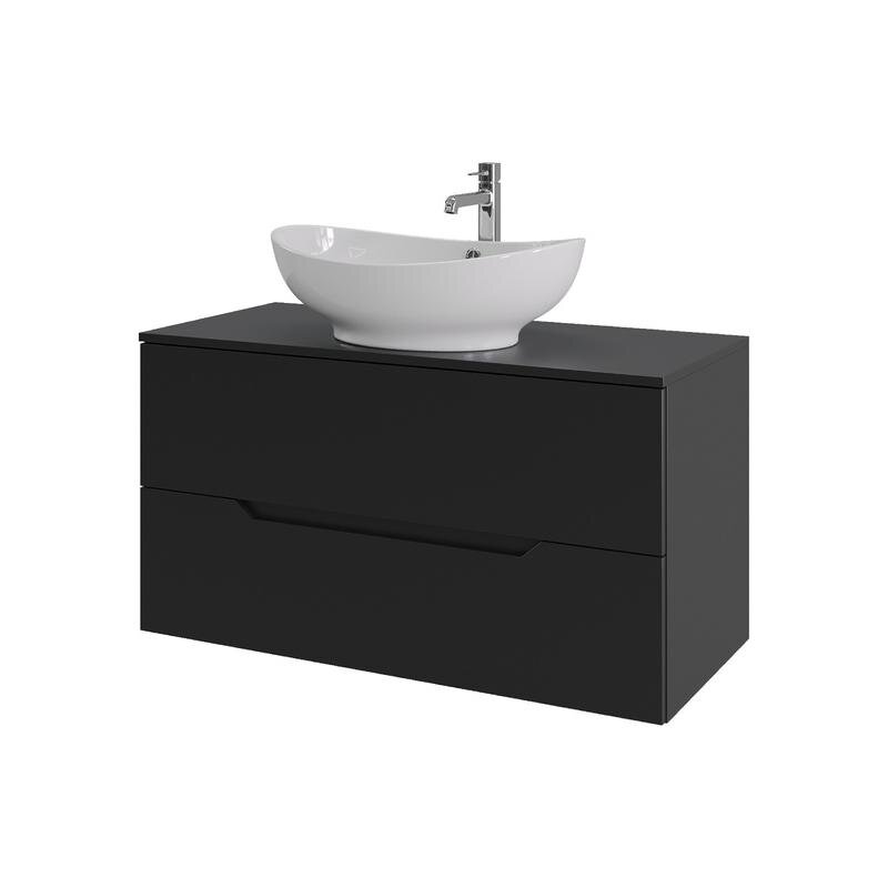 Изображение товара Тумба с раковиной Orange Line Li-100TubMDF+B08-585W, 100 см, подвесная, цвет черный матовый Soft Touch