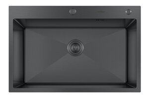 Изображение товара Кухонная мойка Hoffger HFG-7550B black, 75 см, нержавеющая сталь, PVD черный