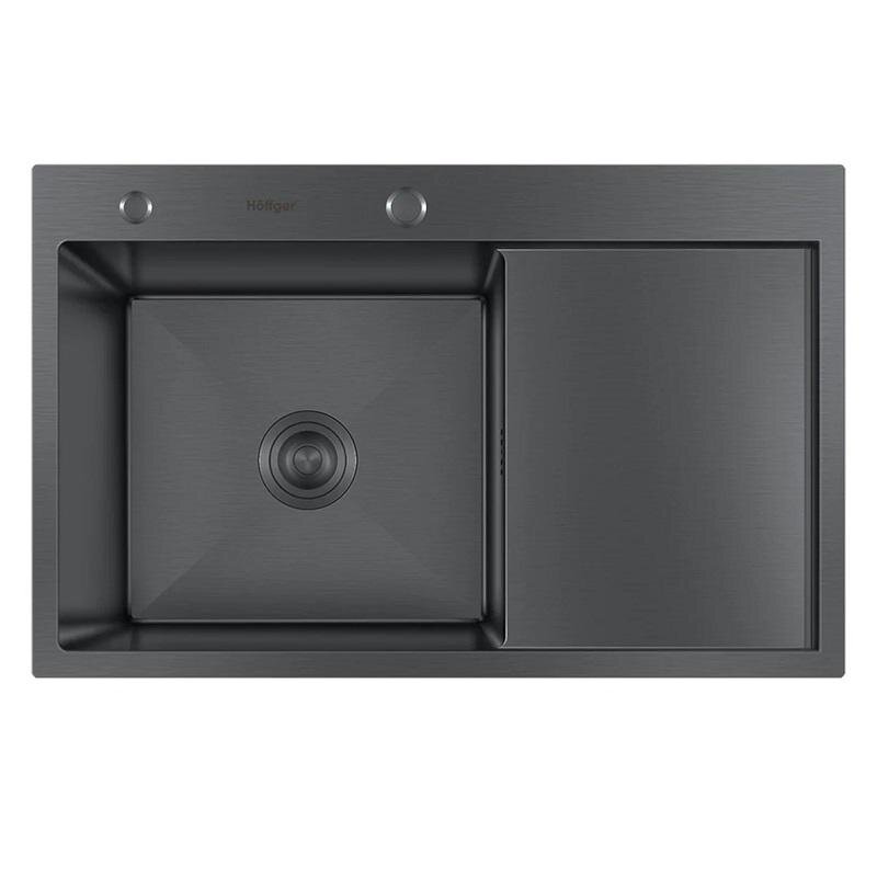 Изображение товара Кухонная мойка Hoffger HFG-7850B-L black, 78 см, нержавеющая сталь, крыло справа, PVD черный Изображение товара Кухонная мойка Hoffger HFG-7850B-L black, 78 см, нержавеющая сталь, крыло справа, PVD черный