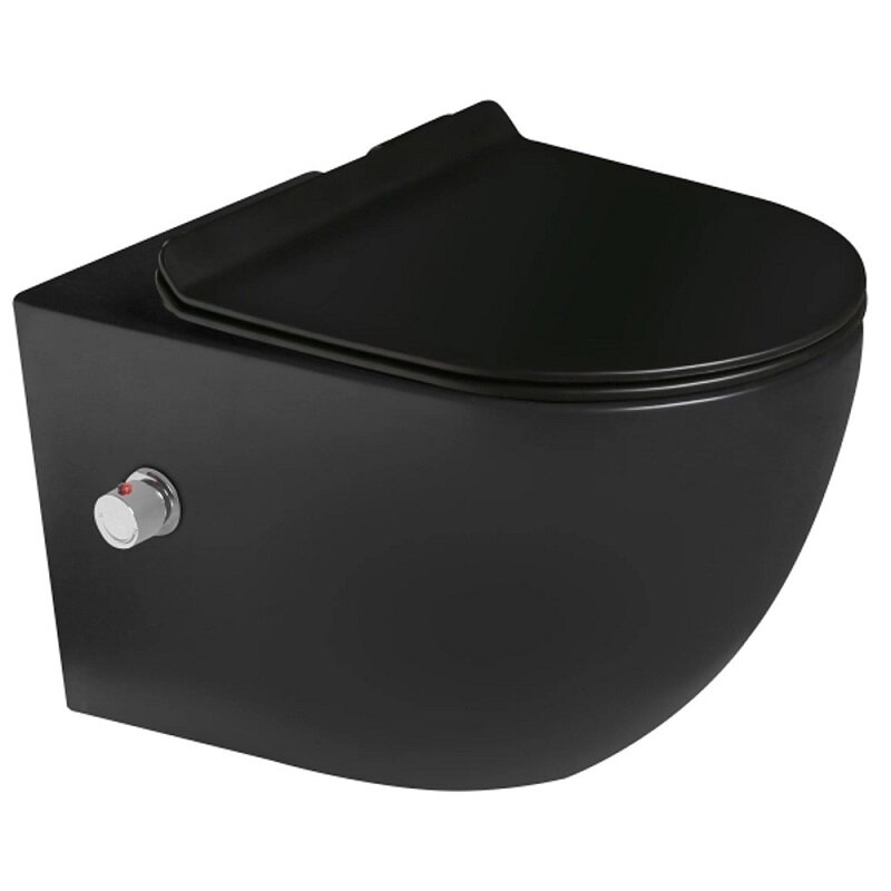 Изображение товара Унитаз подвесной SantiLine SL-5002MB-BD, с встроенным смесителем и функцией биде, сиденье микролифт, цвет черный