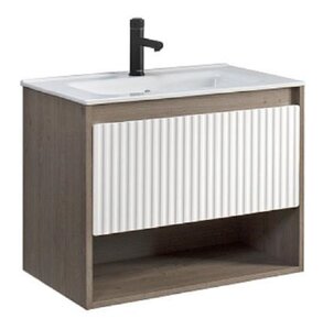 Изображение товара Тумба под раковину Belux Долли НП 70-01, 4810924269133, 70 см, подвесная, фасад белый глянцевый, корпус дуб денвер