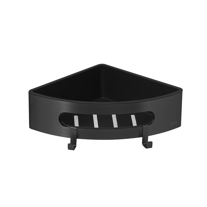 Изображение товара Полка для душа Lemark Shelf line 22 см с крючками черная, нержавеющая сталь SUS304