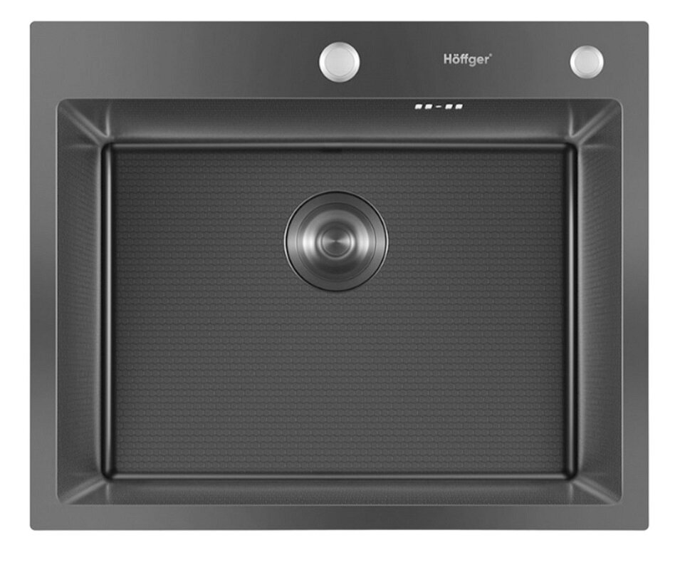 Изображение товара Кухонная мойка Hoffger HFG-6050TB black, 60 см, нержавеющая сталь, декор соты, PVD черный