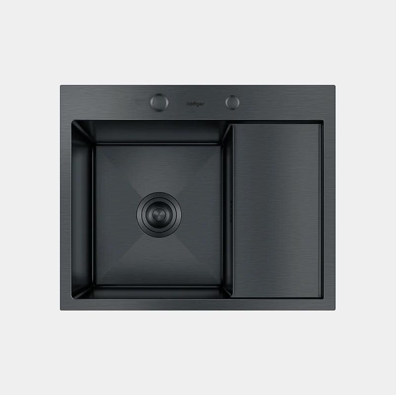 Изображение товара Кухонная мойка Hoffger HFG-5848B-L/HFG-5848B-R black, 58 см, нержавеющая сталь, крыло справа/слева, PVD черный Изображение товара Кухонная мойка Hoffger HFG-5848B-L/HFG-5848B-R black, 58 см, нержавеющая сталь, крыло справа/слева, PVD черный