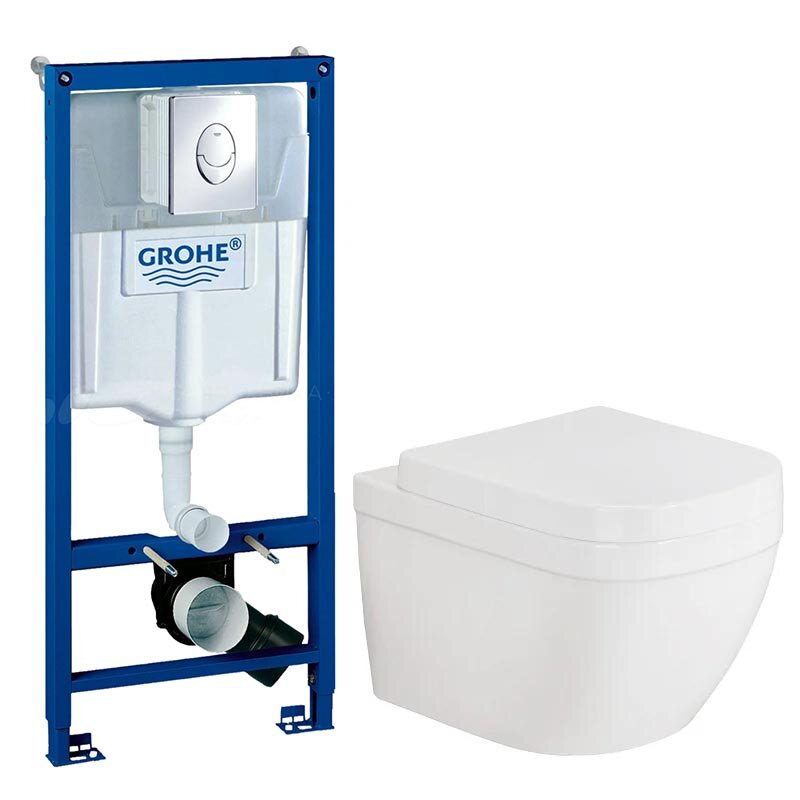 Изображение товара Инсталляция Grohe 38721001 с безободковым унитазом Grohe Euro Ceramic 39328000, сиденье микролифт, 