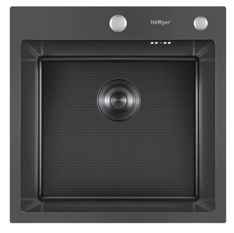 Изображение товара Кухонная мойка Hoffger HFG-5050TB черная 50 см нержавеющая сталь с декором соты