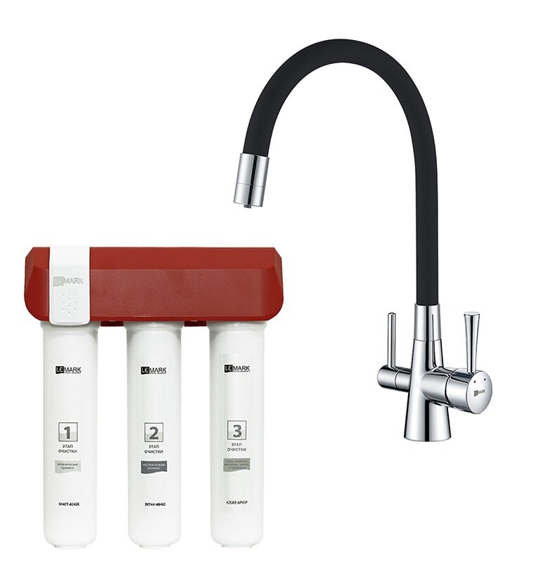 Изображение товара Смеситель для кухонной мойки Lemark Comfort LM3075C086 с фильтром Optima, хром/черный