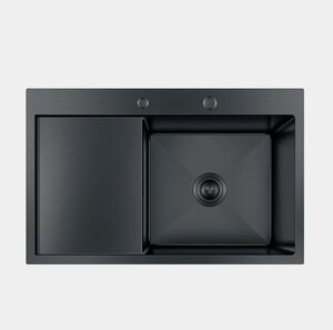 Изображение товара Кухонная мойка Hoffger HFG-7850B-R black, 78 см, нержавеющая сталь, крыло слева, PVD черный