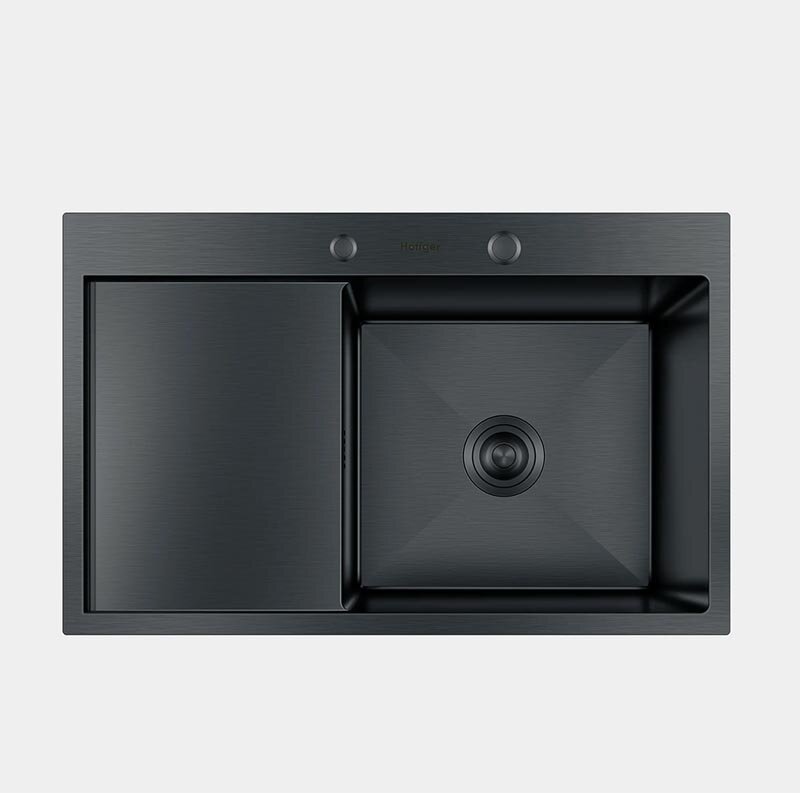 Изображение товара Кухонная мойка Hoffger HFG-7850B-R black, 78 см, нержавеющая сталь, крыло слева, PVD черный