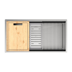 Изображение товара Кухонная мойка Lemark Tabaga 820 9937133, 82 см, нержавеющая сталь, ролл-мат, коландер, разделочная доска, сталь