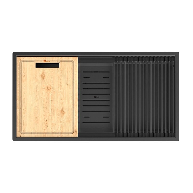 Изображение товара Кухонная мойка Lemark Tabaga 820 9932136, 82 см, нержавеющая сталь, PVD-nano покрытие, ролл-мат, коландер, разделочная доска, черный матовый