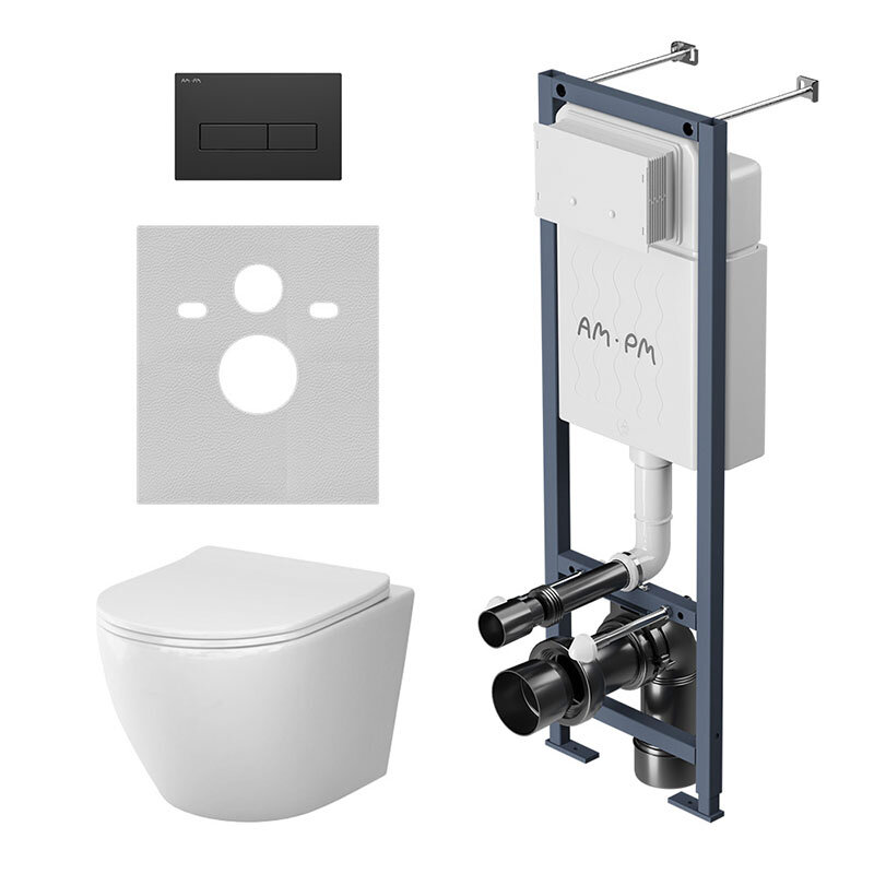 Изображение товара Инсталляция Am.Pm Like IS110338.801900 с унитазом Aquaspin и клавишей черный матовый