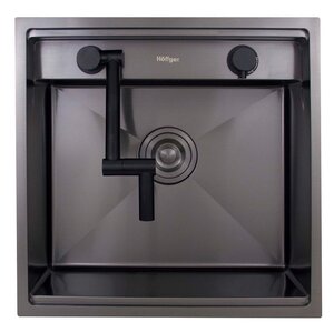 Изображение товара Кухонная мойка Hoffger Klape 5050B+K, 50 см, со смесителем и аксессуарами, PVD черный