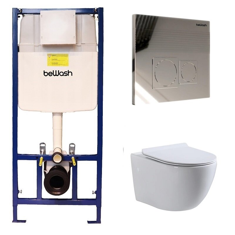 Изображение товара Инсталляция BeWash с унитазом Lusso 74P02PK04550, подвесной, безободковый, с микролифтом, хром клав