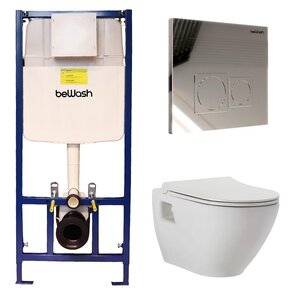 Изображение товара Инсталляция BeWash с унитазом BeWash Vettern 74P02PK82601, с функцией биде, сиденье микролифт, клавиша Bona хром глянец