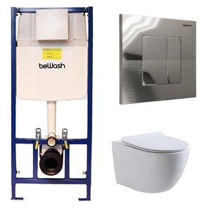 Изображение товара Инсталляция BeWash с унитазом BeWash Lusso 74P03PK04550, сиденье микролифт, клавиша Fide хром глянец