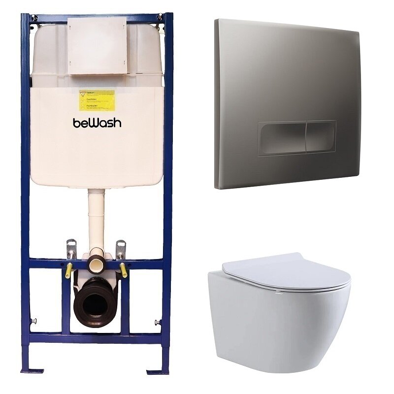 Изображение товара Инсталляция BeWash с унитазом Minimal 74P04MK03480, сиденье микролифт, клавиша Neox P04MC хром мато
