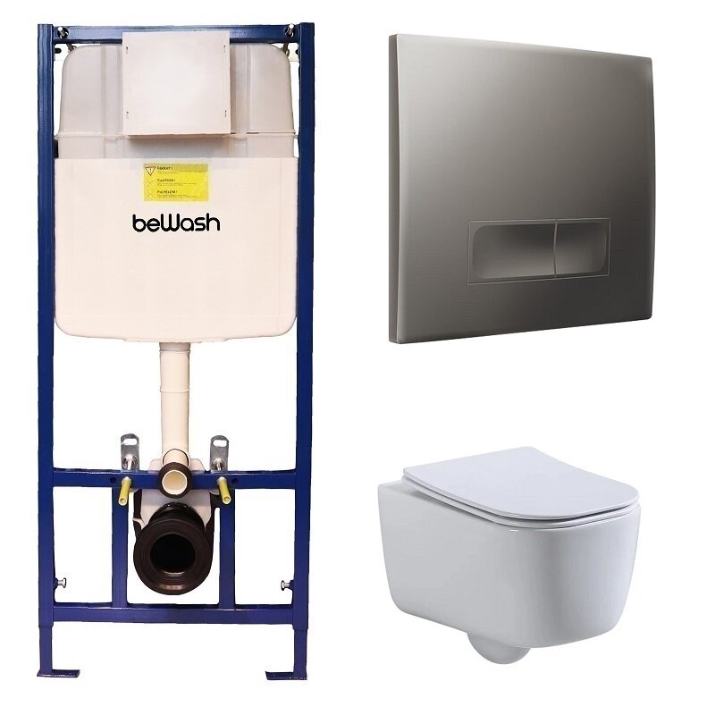 Изображение товара Инсталляция BeWash Schutz 74P04MK02510 с унитазом, сиденьем микролифт, клавишей Neox P04MC хром