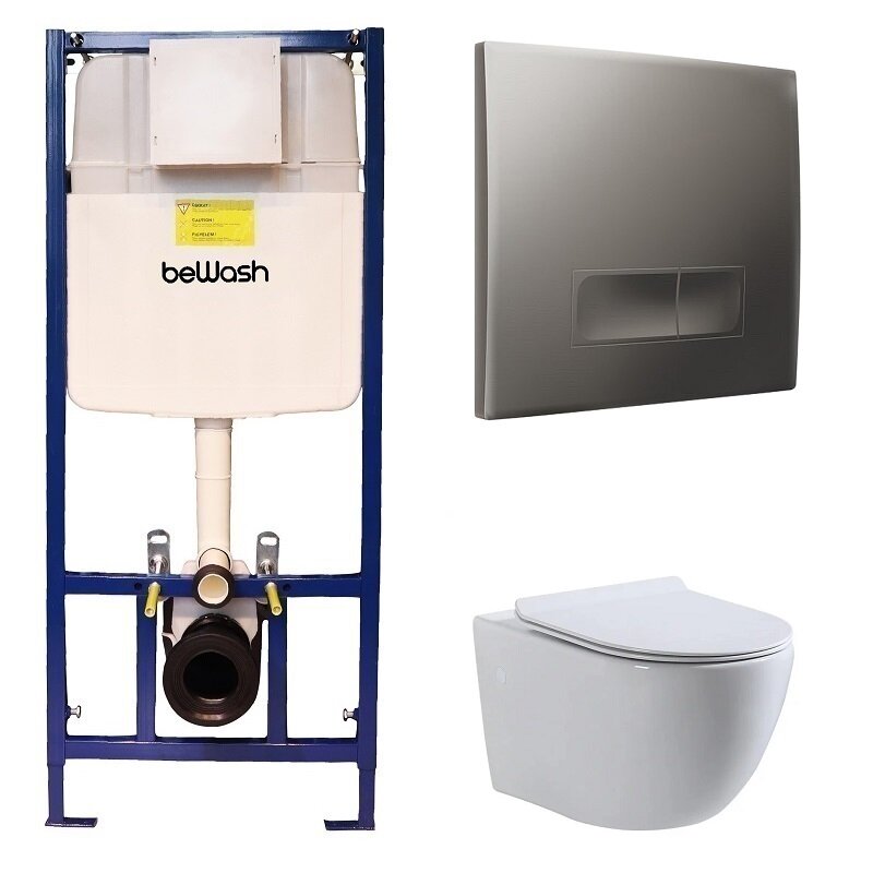 Изображение товара Инсталляция BeWash с унитазом BeWash Lusso 74P04MK04550, сиденье микролифт, клавиша Neox P04MC хром матовый