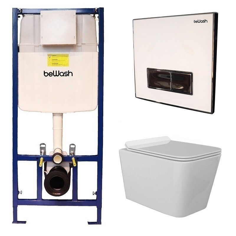 Изображение товара Инсталляция BeWash с унитазом BeWash Kraft 74P05BY05510, сиденье микролифт, клавиша Vago P05WC белое стекло