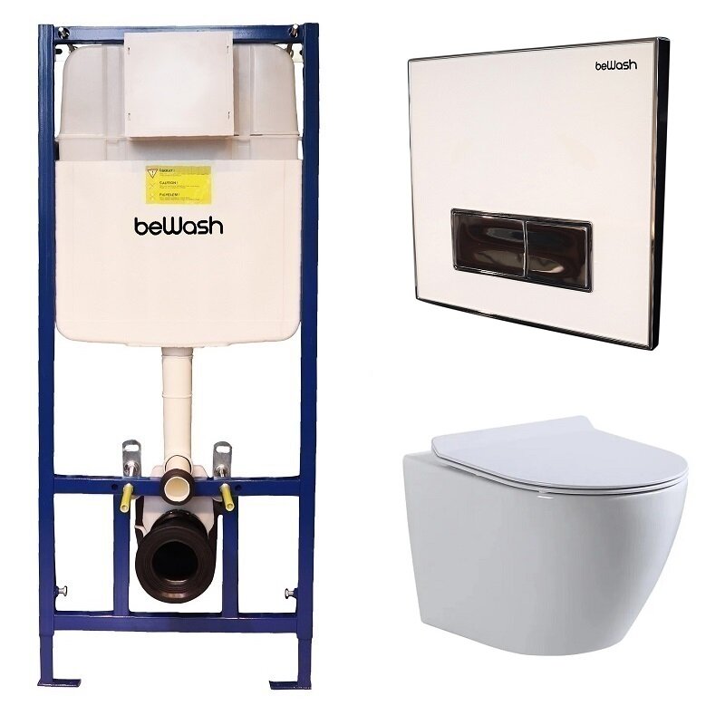 Изображение товара Инсталляция BeWash с унитазом BeWash Minimal 74P05BY03480, сиденье микролифт, клавиша Vago P05WC белое стекло