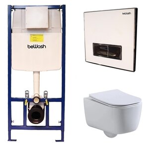 Изображение товара Инсталляция BeWash с унитазом BeWash Schutz 74P05BY02510, сиденье микролифт, клавиша Vago P05WC белое стекло